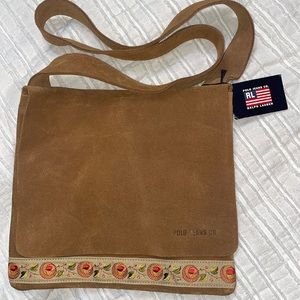 Vintage Polo Jeans Co Brown Suede Handbag Purse New With Tags